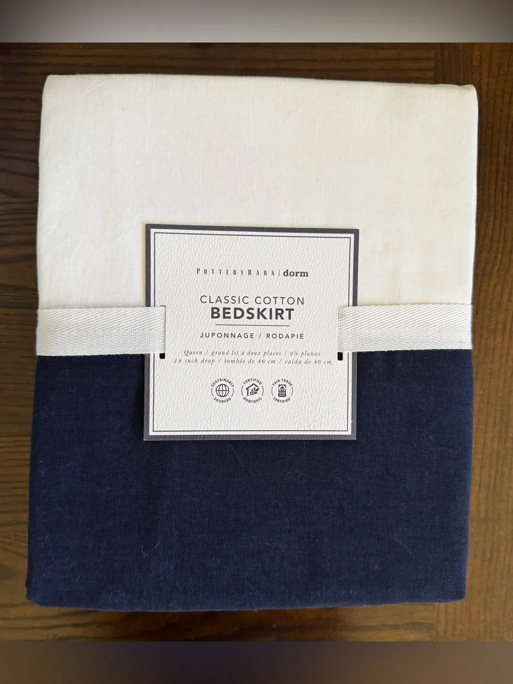 NWT Pottery Barn Queen Classic 100% 18 in drop Cotton Bed Skirt White Blue